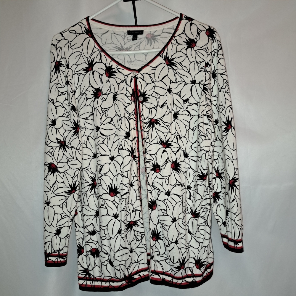 Talbots Black Red and White Knit Cardigan Women's Large #225